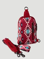 Southwestern Print Canvas Sling Bag in Barn Red