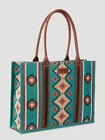 Southwestern Print Canvas Wide Tote in Turquoise