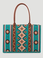 Southwestern Print Canvas Wide Tote in Turquoise