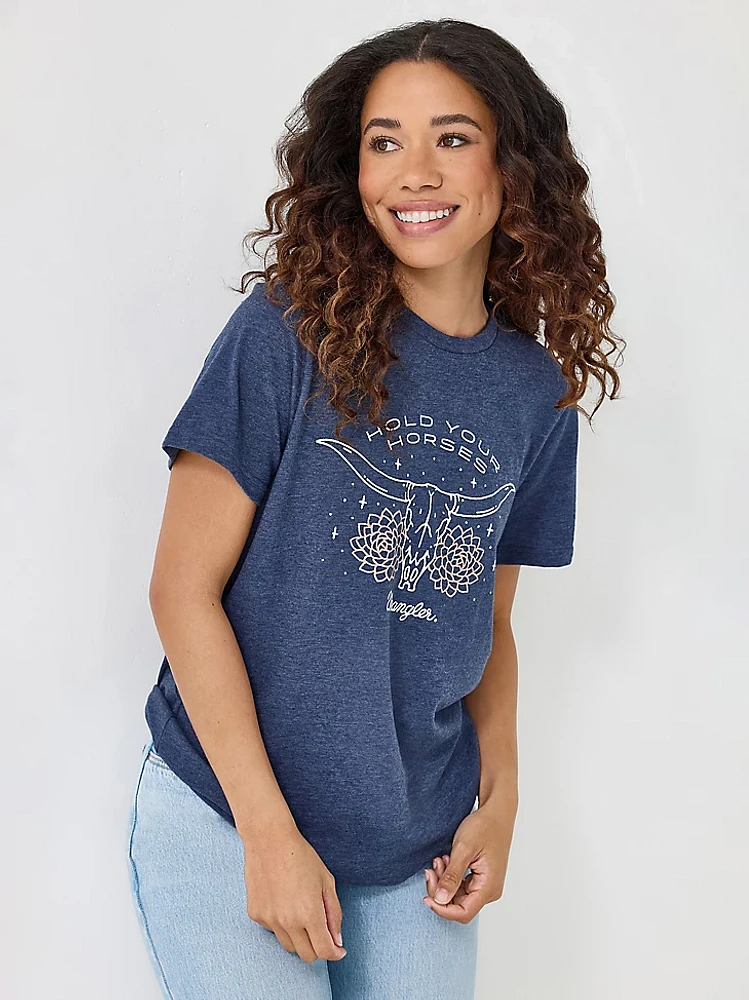 Women's Steer Skull & Flowers Tee Dress Blues