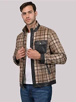 Men's Faux Wool Plaid Jacket Beige