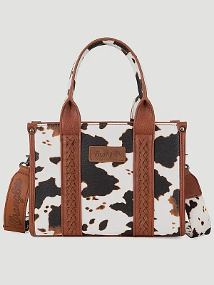 Allover Cow Print Cross Body Mini Tote in Black