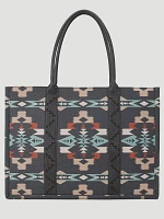 Southwestern Print Canvas Wide Tote in Light Grey