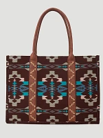 Southwestern Print Canvas Wide Tote in Brown