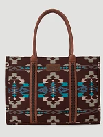 Southwestern Print Canvas Wide Tote in Brown