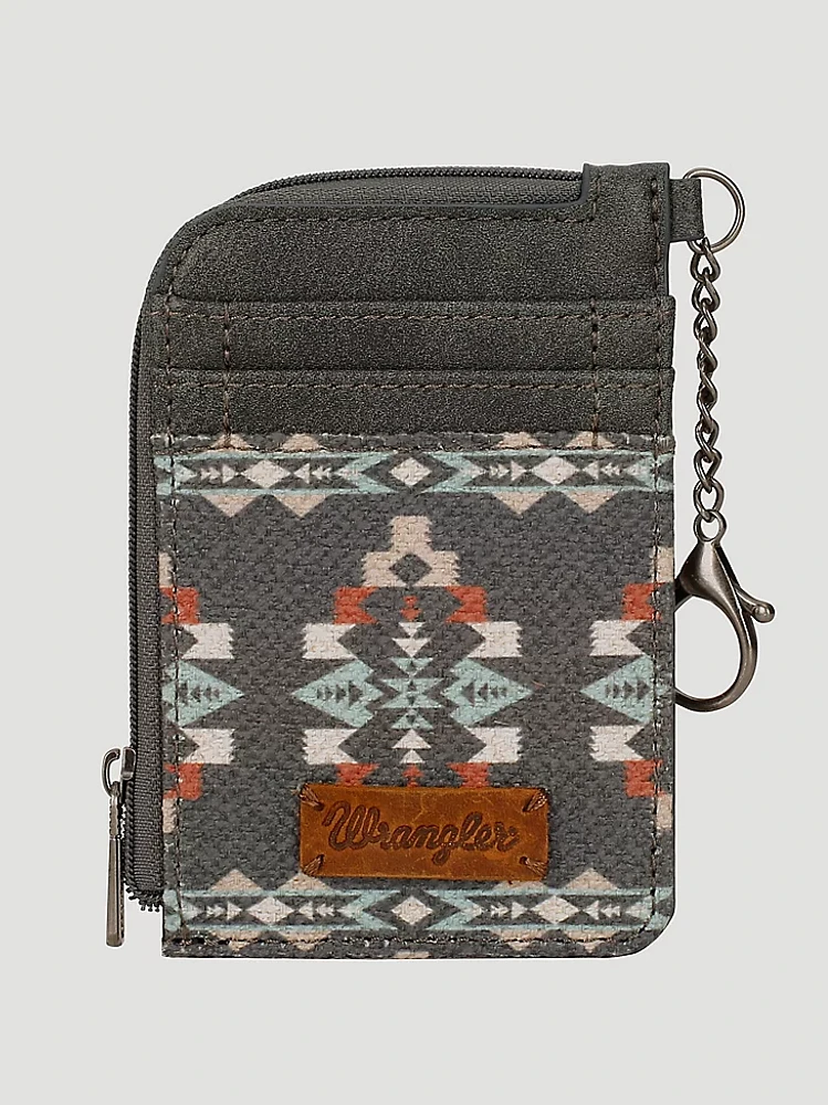 Southwestern Print Zip Card Case in Light Grey