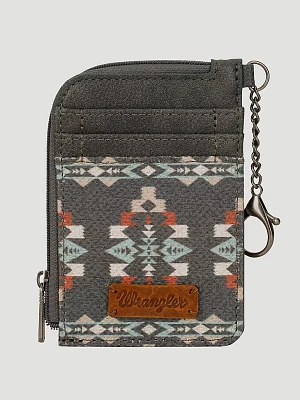 Southwestern Print Zip Card Case in Light Grey