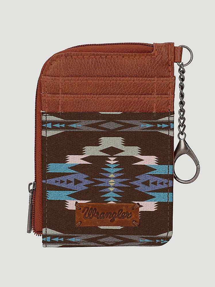 Southwestern Print Zip Card Case in Brown