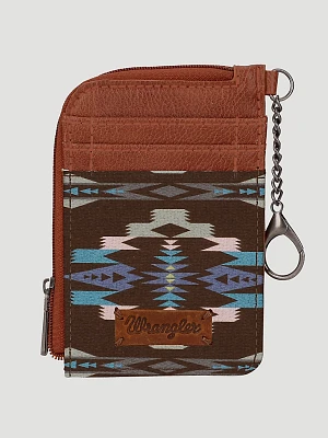 Southwestern Print Zip Card Case in Brown