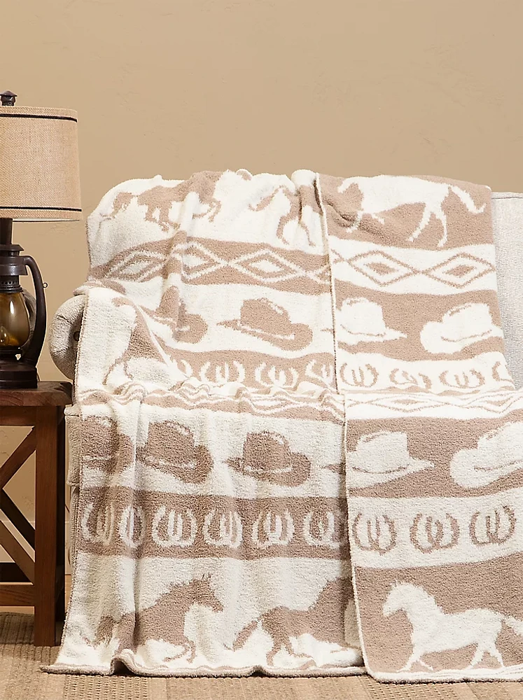 Wrangler Stretchy Throw Blanket in Tan Rodeo