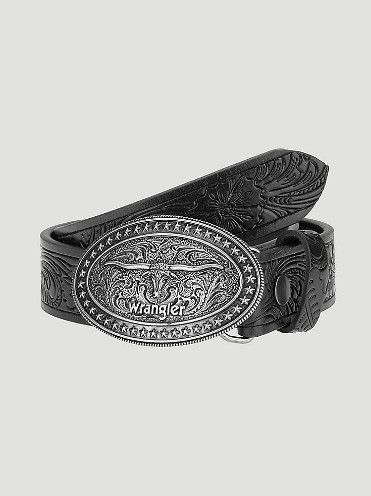 Boy's Longhorn Buckle Emboss Belt Black