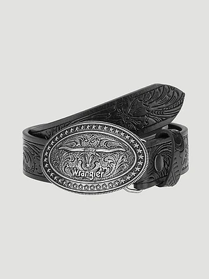 Boy's Longhorn Buckle Emboss Belt Black