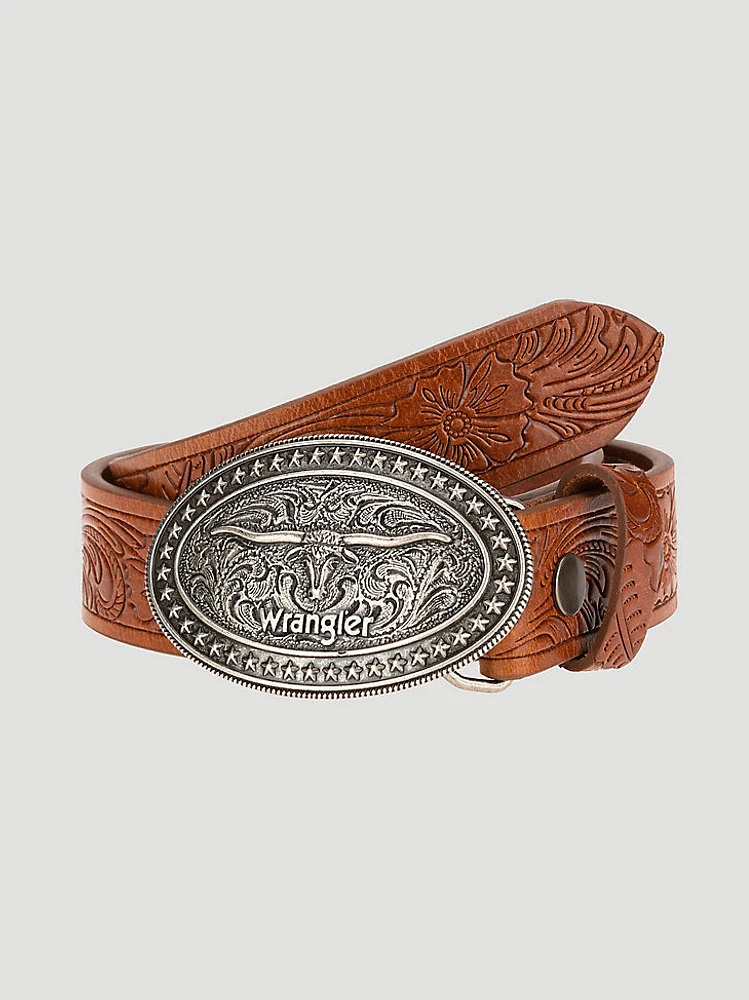 Boy's Longhorn Buckle Emboss Belt Cognac