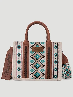 Southwestern Print Cross Body Canvas Mini Tote in Turquiose