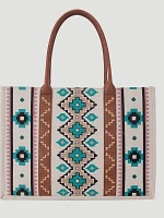 Southwestern Print Canvas Wide Tote in Turquoise