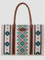 Southwestern Print Canvas Wide Tote in Turquoise