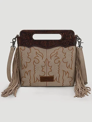 Tooled Fringe Large Bag in Tan