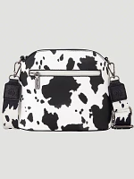 Zippered Cow Print Cross Body:Black:One Size