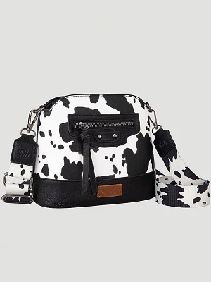 Zippered Cow Print Cross Body:Black:One Size