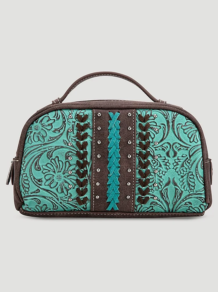 Etched Braided Cosmetic Bag in Turquiose