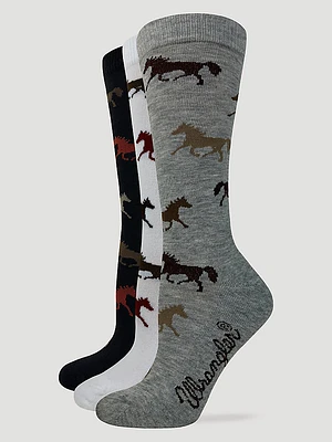 Women's Horse Crew Sock (3-Pack) in Multi Vintage