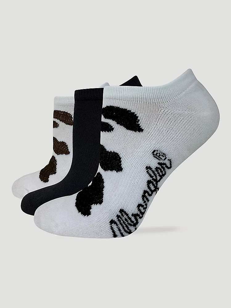 Womens Lowcut Cow Print Sock:White/Black:One Size