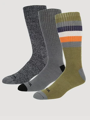 Men's Midweight Crew Socks (3-Pack) in Olive/Charcoal/Black