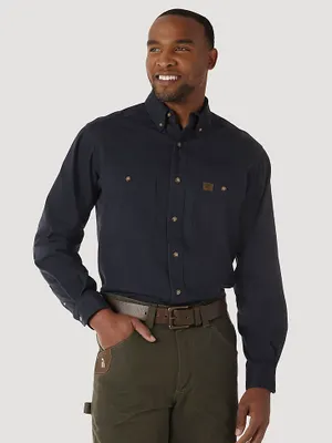 Wrangler® RIGGS Workwear® Long Sleeve Button Down Solid Twill Work Shirt Navy