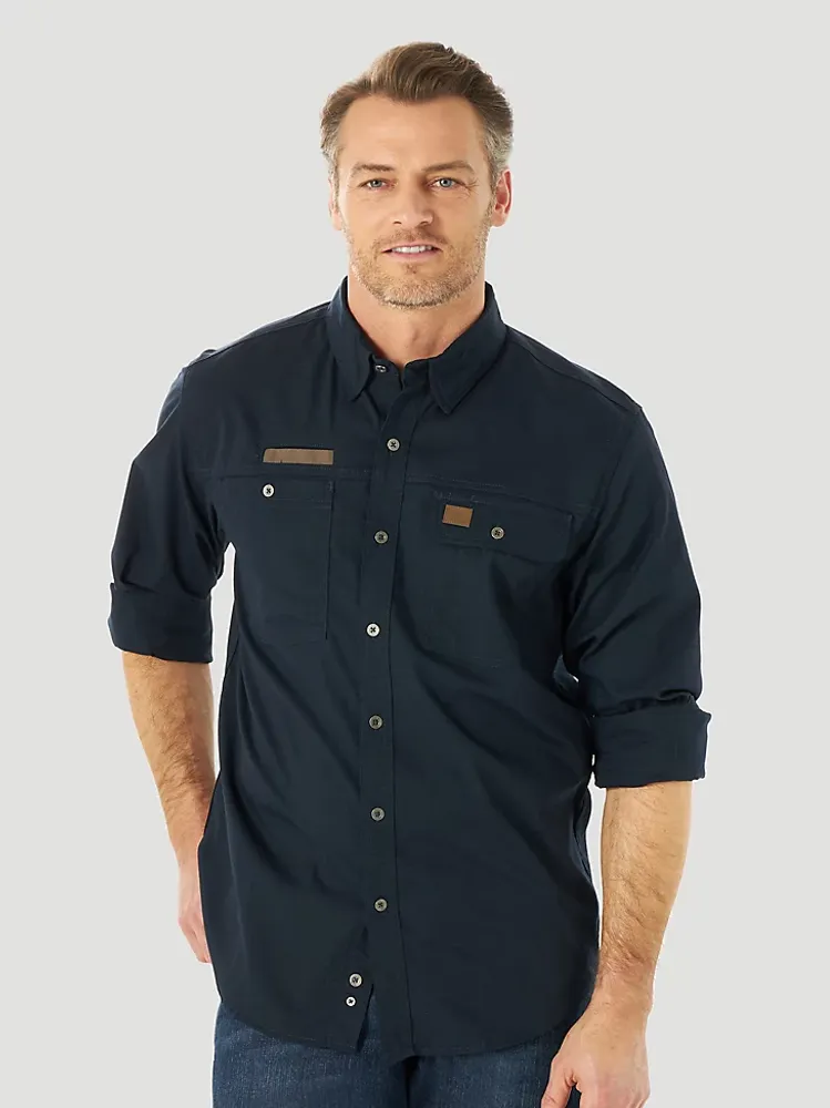 Wrangler® RIGGS Workwear® Long Sleeve Vented Solid Work Shirt Navy