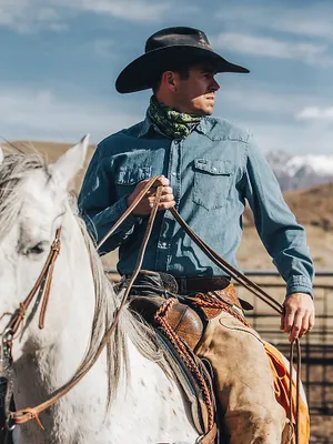 Cowboy Cut® Long Sleeve Western Denim Snap Work Shirt Stonewash