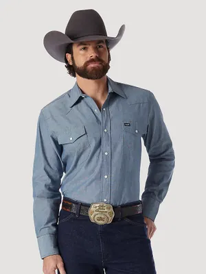 Cowboy Cut® Work Western Indigo Chambray Long Sleeve Shirt