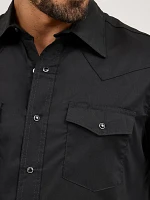 Wrangler® Western Snap Shirt - Long Sleeve Solid Broadcloth Black