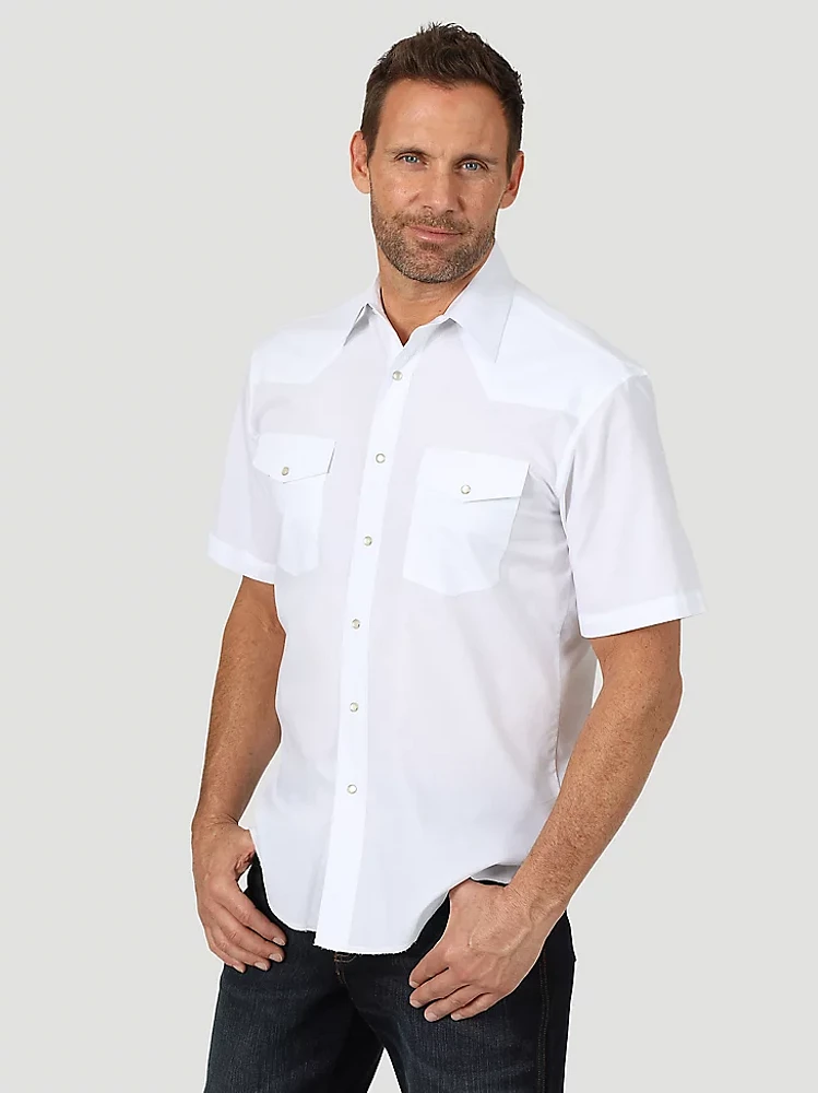 Men's Wrangler® Short Sleeve Solid Western Snap Sport Shirt White