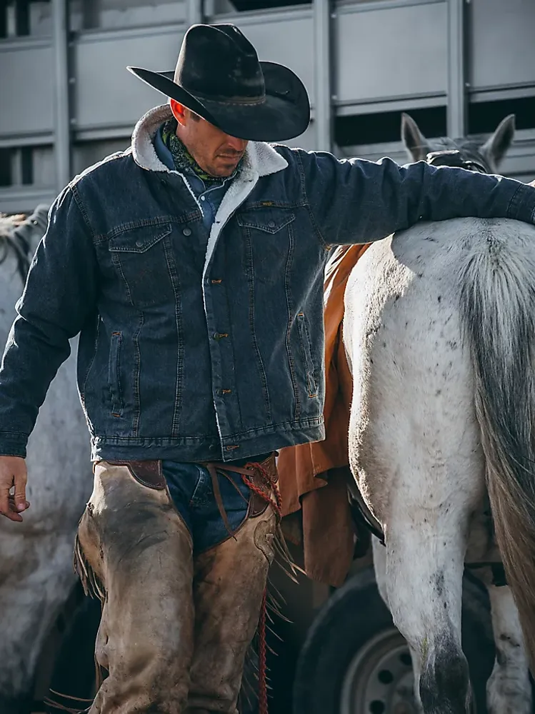 Wrangler® Western Sherpa Lined Denim Trucker Jacket Rustic