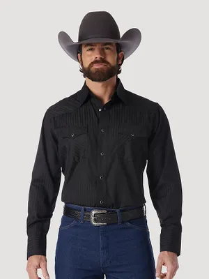 Wrangler® Western Long Sleeve Snap Dobby Stripe Shirt