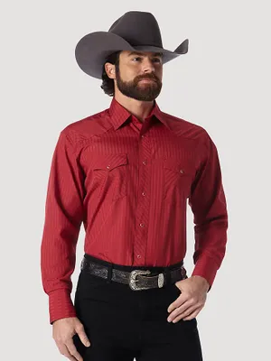 Wrangler® Western Long Sleeve Snap Dobby Stripe Shirt Wine