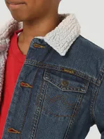 Boy’s Wrangler® Western Styled Sherpa Lined Denim Jacket Rustic Blue