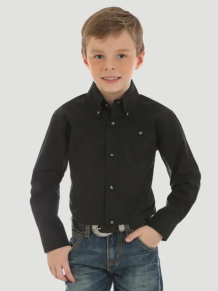 Boy's Paisley Print Button-Down Western Short Sleeve Shirt - Navy / Red