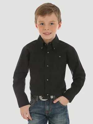 Boy's Classic Button Down Solid Shirt Black