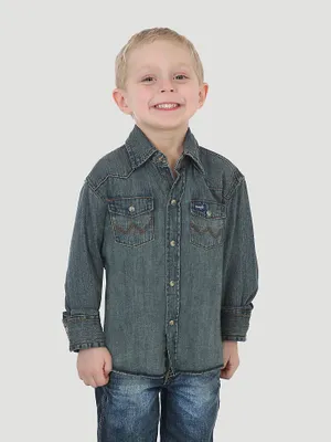 Boy’s Cowboy Cut® Long Sleeve Work Western Denim Snap Shirt Antique Blue