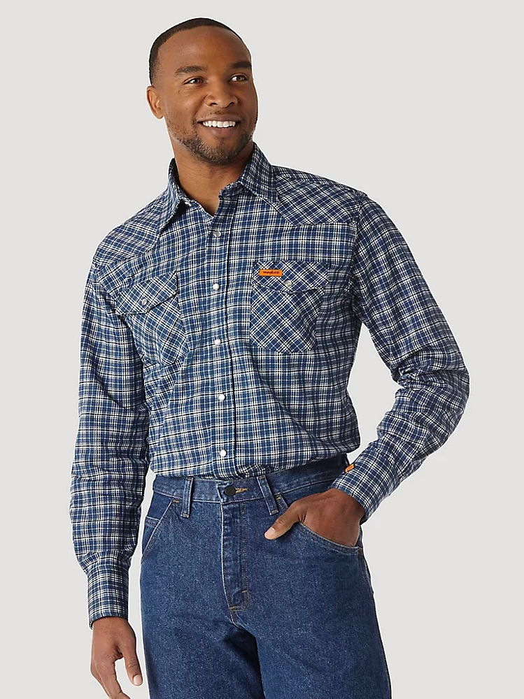 Men's Wrangler® FR Flame Resistant Long Sleeve Western Snap Plaid Shirt