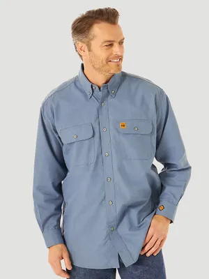 Wrangler® RIGGS Workwear® FR Flame Resistant Flap Pocket Solid Work Shirt Light Blue