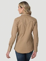 Women's Long Sleeve Western Snap with Front and Back Yokes Solid Top Rawhide