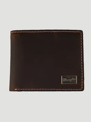 Mens Metal Patch Bi-fold Wallet:Cognac:ONE SIZE