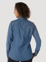 Women's Long Sleeve Western Snap Denim Shirt Mid