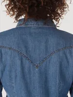 Women's Long Sleeve Western Snap Denim Shirt Mid