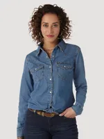 Women's Long Sleeve Western Snap Denim Shirt Mid