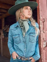 Women's Long Sleeve Western Snap Denim Shirt Mid