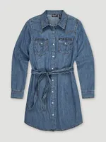 Women's Long Sleeve Western Snap Denim Dress Mid