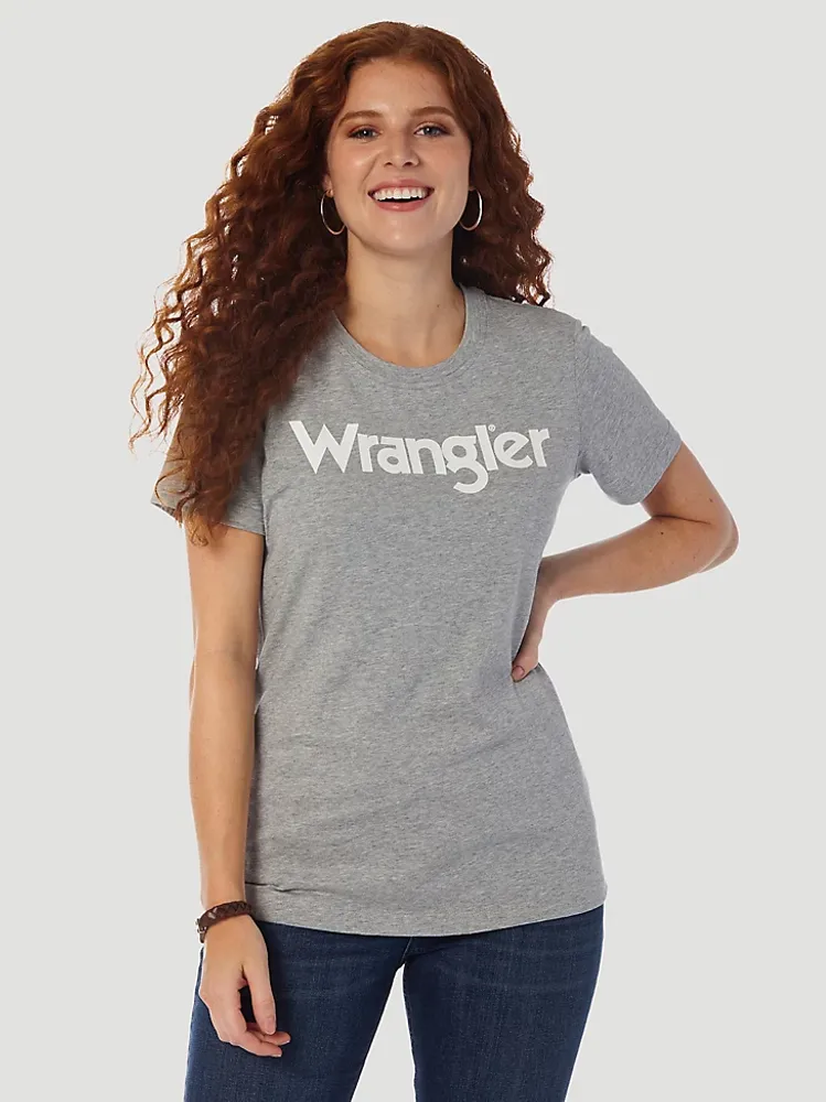 Wrangler Women's Short Sleeve Slim Fit Kabel Logo Tee Heather Grey